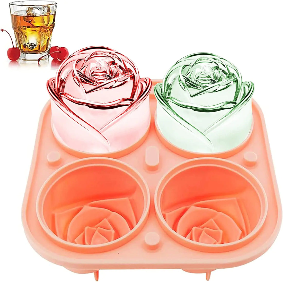 Large 3D Rose Ice Molds:Make 4 Giant Flower-Shaped Ice Cubes