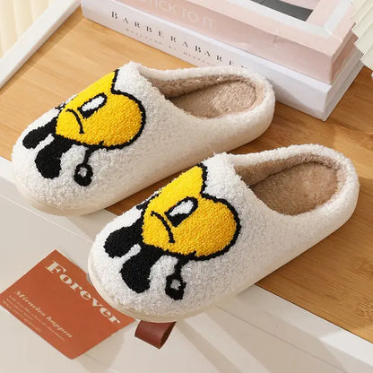 Bad Bunny Fluffy Slippers Women Warm Closed Plush Cotton