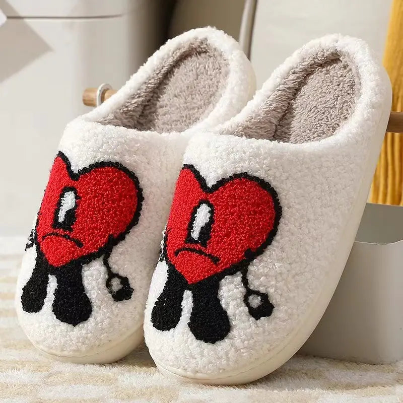 Bad Bunny Fluffy Slippers Women Warm Closed Plush Cotton