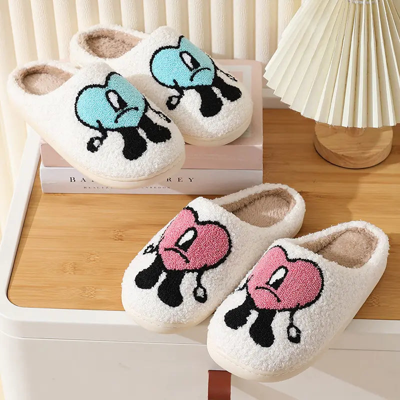 Bad Bunny Fluffy Slippers Women Warm Closed Plush Cotton