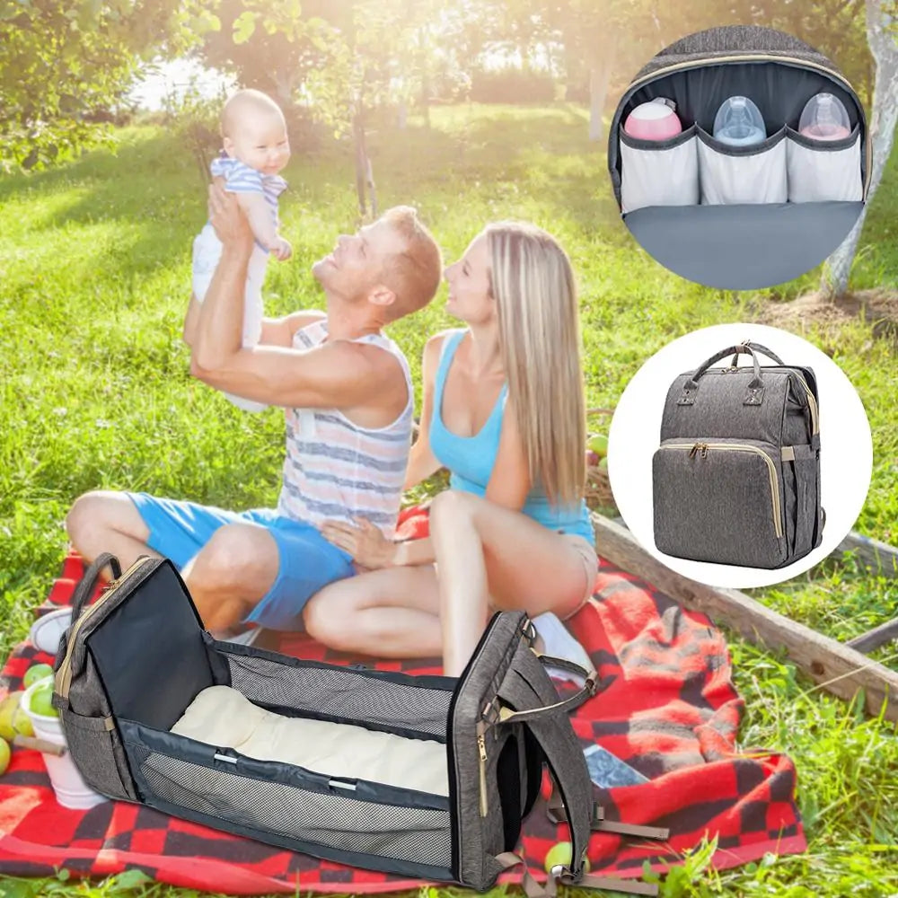 Convertible Baby Diaper Bag with Travel Bed