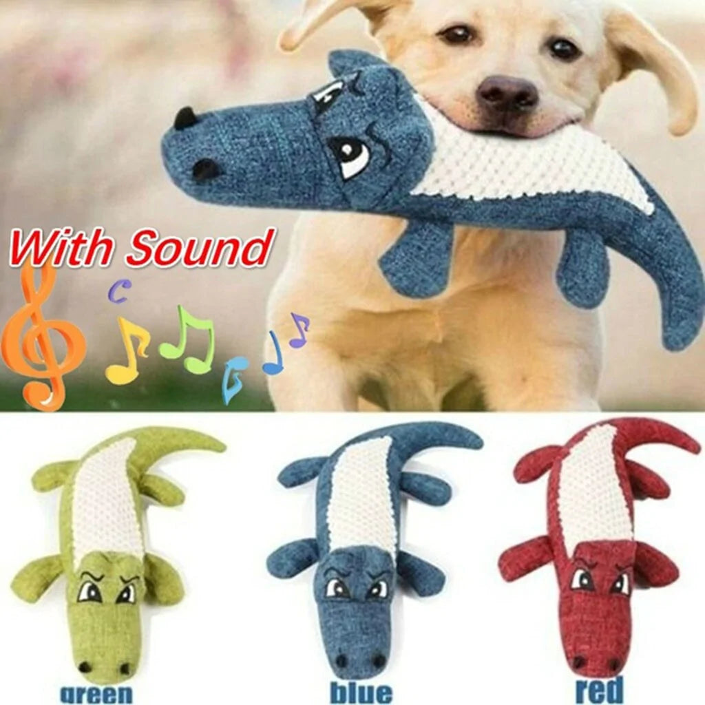 Linen Plush Crocodile Dog Toy: Squeaky Chew Toy for Cleaning Teeth, 1PC